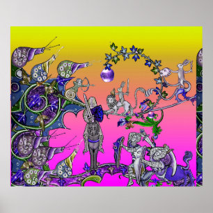 AFFICHE BESTIAIRE MÉDIÉVAL GUERRE, CHEVALIERS, ESCARGOTS G