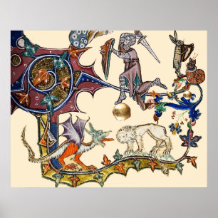 Affiche BESTIAIRE MÉDIÉVAL GUERRE Escargot contre Chevalie