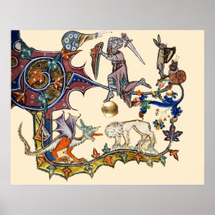 Affiche BESTIAIRE MÉDIÉVAL GUERRE Escargot contre Chevalie