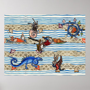 AFFICHE BESTIAIRE MÉDIÉVAL, MONSTRES MARINS ANIMAUX FANTAI