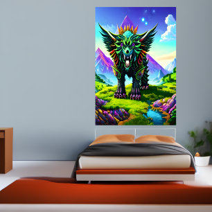 Affiche Bête Imaginaire dans la forêt imaginaire   AI Art