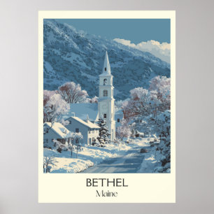 Affiche Bethel Maine Village Vintage d'hiver Snow Art