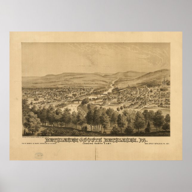 Affiche Bethlehem Pennsylvanie 1877 Carte panoramique anti (Devant)