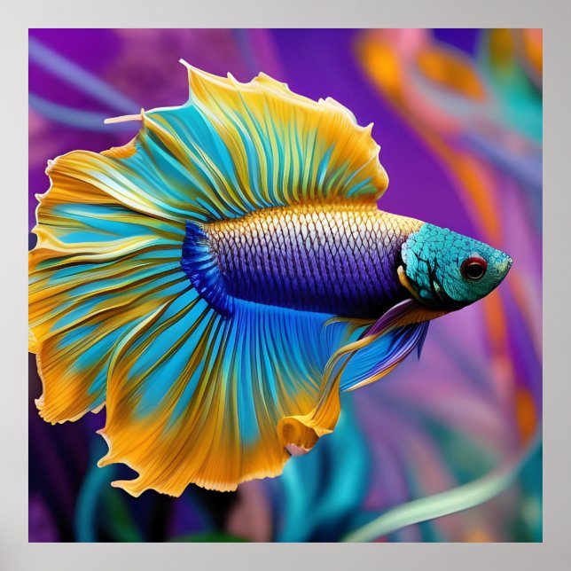 Affiche Betta Fish, or bleu violet (Devant)