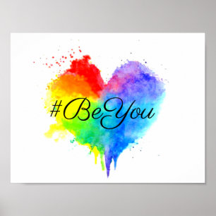 Affiche #BeYou Rainbow Splattered Heart Print