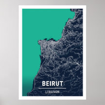 Beyrouth - Carte de la ville bleue foncée du Liban