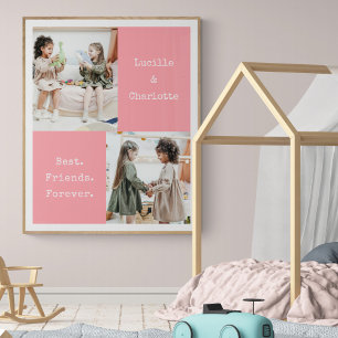Affiche BFF personnalisé mignon deux photos rose meilleur