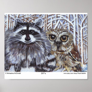 Affiche BFF's Raccoon and Owl Art Print
