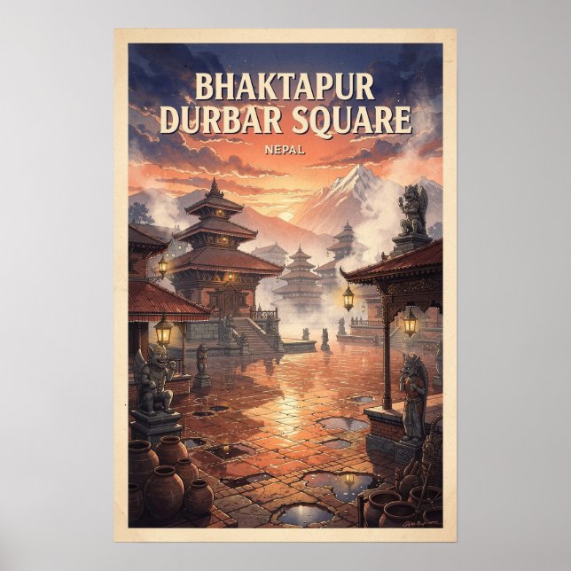 Affiche Bhaktapur Durbar Square Népal Voyage Rétro (Devant)