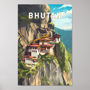 Affiche Bhoutan Illustration Voyage Art Vintage