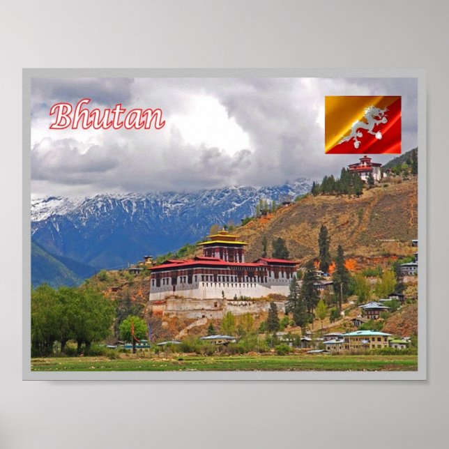 Affiche Bhoutan - Le Dzong dans la vallée du Paro - (Devant)