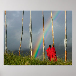 Affiche Bhoutan, village de Gangtey, arc-en-ciel sur deux