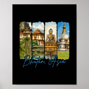 Affiche Bhutan Asie Voyager Voyage Coup de pinceau Souveni