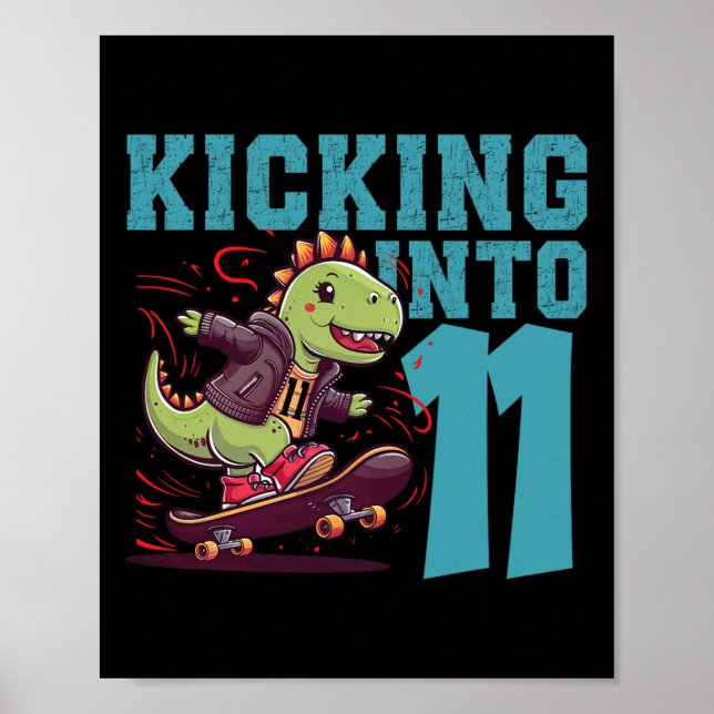 Affiche Bi de skateboard T-rex dinosaure de 11 ans (Devant)