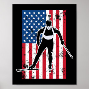 Affiche Biathlon American Flag 2 Cadeau Usa - Équipe de bi