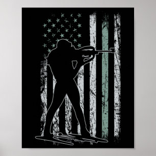 Affiche Biathlon Drapeau Usa Retro Skis Hommes Biathlon