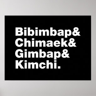 Affiche Bibimbap & Chimaek & Gimbap & Kimchi. Aliments cor