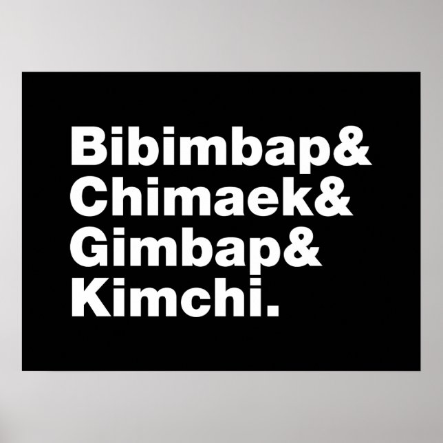 Affiche Bibimbap & Chimaek & Gimbap & Kimchi. Aliments cor (Devant)