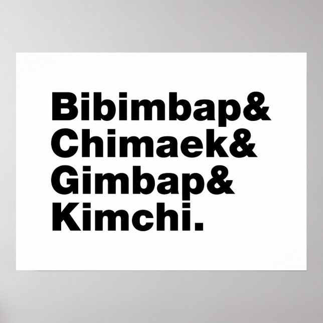Affiche Bibimbap & Chimaek & Gimbap & Kimchi. Aliments cor (Devant)