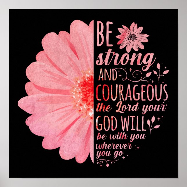 Affiche Bible chrétienne Verse Joshua 1:9 Fleur (Devant)