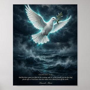 Affiche Bible KJV-Genèse 8:11 Colombe avec branche d'olivi