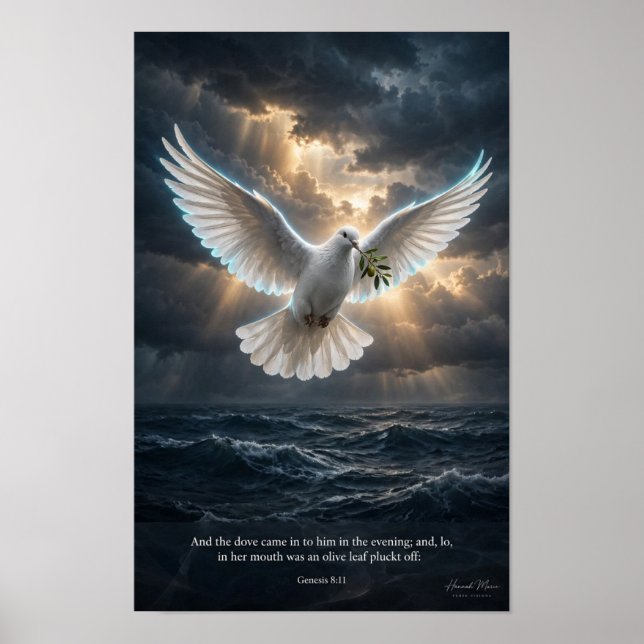 Affiche Bible KJV-Genèse 8:11 Colombe de l'Espoir (Devant)