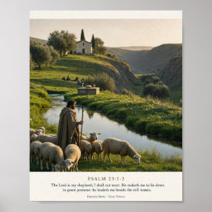 Affiche Bible KJV-Psaume 23:1-2 Le Seigneur est mon berger