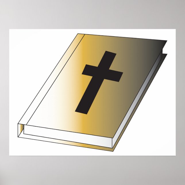 Affiche Bible Sainte dorée avec Croix Noire Religieuse (Devant)