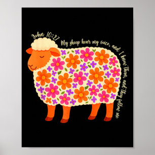 Affiche Bible Vers Floral Moutons Mes Moutons Écoutent Ma