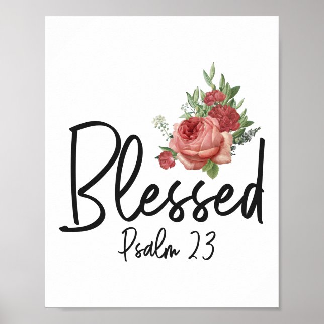 Affiche Bible Verse Bienheureux Psaume 23 Rose Fleur (Devant)