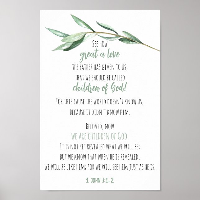 Affiche Bible Verse Écriture Mur Art Eucalyptus 1 Jean (Devant)