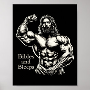Affiche Bibles Et Biceps - Drôle Bodybuilding Jesus Gym W
