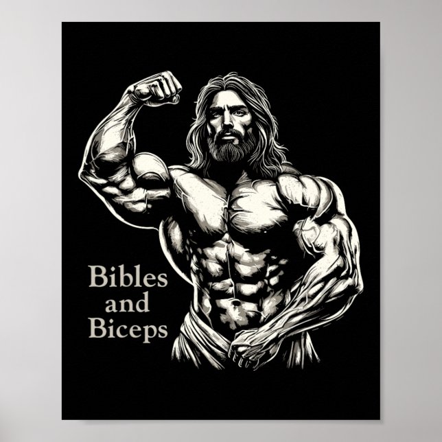Affiche Bibles Et Biceps - Drôle Bodybuilding Jesus Gym W (Devant)