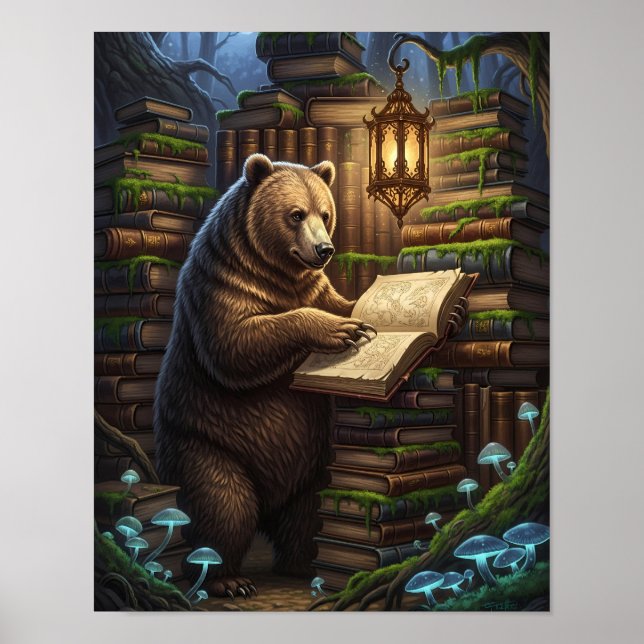 Affiche Bibliothécaire de l'ours de forêt lunaire | Imagin (Devant)