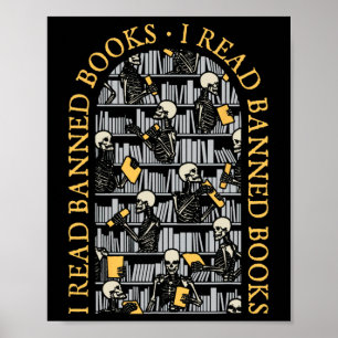 Affiche Bibliothécaire Halloween Je Lis Nned Livres Skelet
