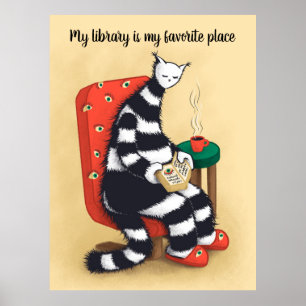 Affiche Bibliothèque Amoureux des chats Libarian