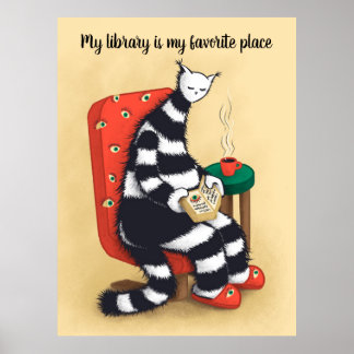 Affiche Bibliothèque Amoureux des chats Libarian