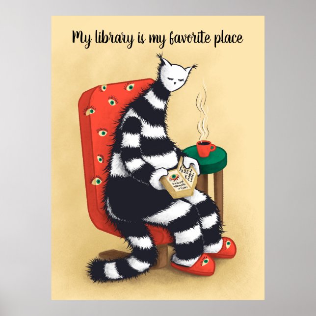 Affiche Bibliothèque Amoureux des chats Libarian (Devant)