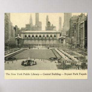 Affiche Bibliothèque, Bryant Park, New York City Vintage