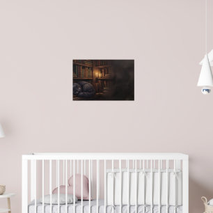 Affiche Bibliothèque Cosy Chat Endormi Dark Academia Vinta
