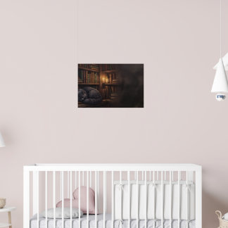 Affiche Bibliothèque Cosy Chat Endormi Dark Academia Vinta