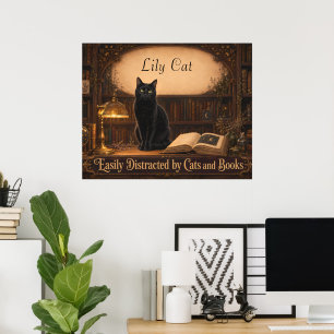 Affiche Bibliothèque Cosy Chatte Sorcière et Livres Person