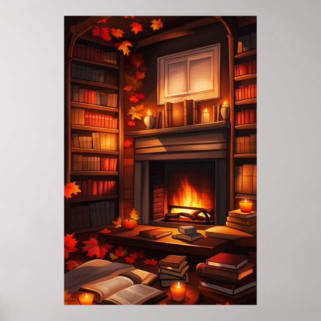 Affiche Bibliothèque d'automne cosy (Devant)