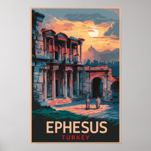 Affiche Bibliothèque d'Éphèse de Celsus Art de Voyage Vint