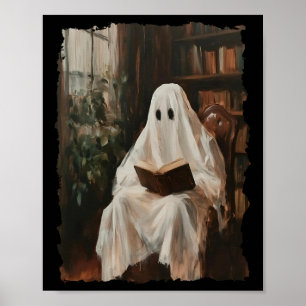 Affiche Bibliothèque fantôme Halloween Livre Lecture Livre