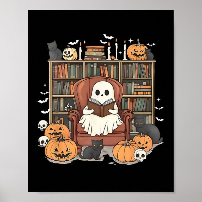 Affiche Bibliothèque fantôme Halloween Livre Lecture Livre (Devant)