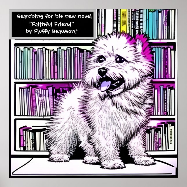 Affiche Bibliothèque Fluffy Beaumont Dog modifiable (Devant)