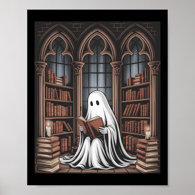 Affiche Bibliothèque Halloween Ghost Lecture Livres Amateu (Devant)