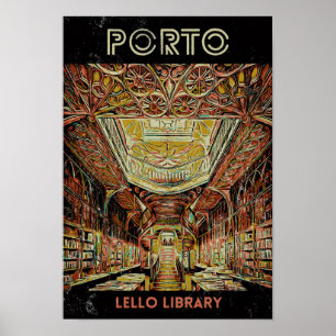 Affiche Bibliothèque Porto Lello illustration Portugal