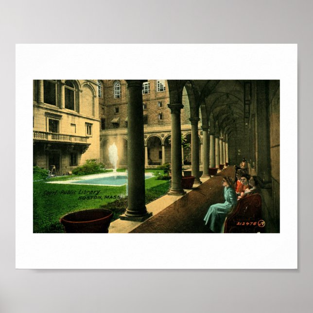 Affiche Bibliothèque publique de Boston, Cour, 1910 Vintag (Devant)